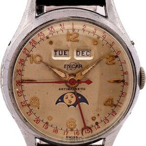 Vintage Enicar Triple Date Moonphase 160 Men's Mechanical Wristwatch Swiss Runs